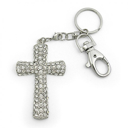 Key Chain - Rhinestone Cross - Clear - KC-GK1244